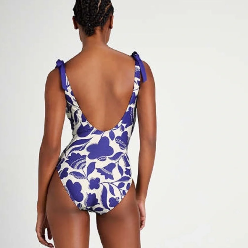 Kate Spade | Zigzag Floral Bow-Strap V-Neck One-Piece Swimsuit